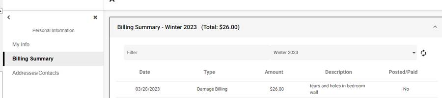 EXAMPLE OF MYHOUSING PORTAL BILLING SUMMARY